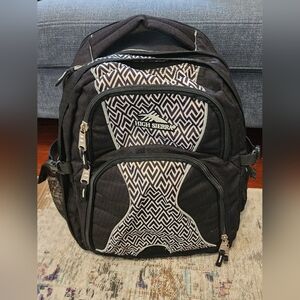 High Sierra Swerve Laptop Backpack Black + White Geometric Pattern